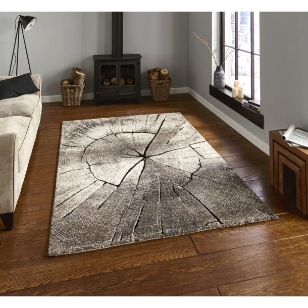 Luxury Beige Tree Ring Design Rug – High-Quality Polypropylene Blend – Multiple Sizes