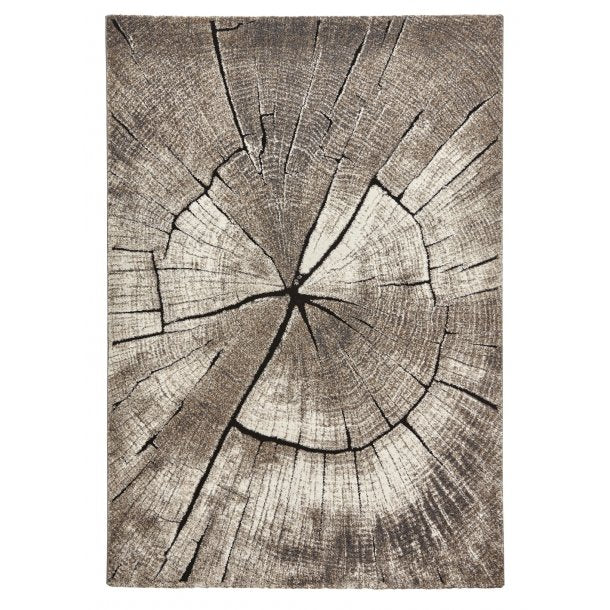 Luxury Beige Tree Ring Design Rug – High-Quality Polypropylene Blend – Multiple Sizes