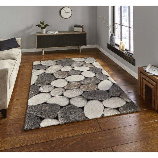 Modern Cream & Grey Pebble Design Rug – Soft Polypropylene Blend – Multiple Sizes