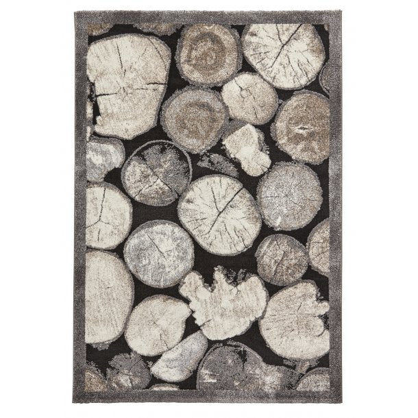 Rustic Cream & Grey Tree Log Pattern Rug – Soft Polypropylene Blend – Multiple Sizes