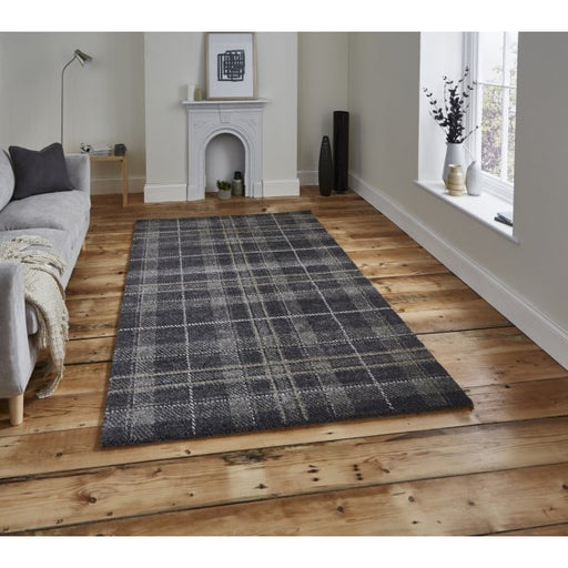 Modern Dark Grey Plaid Area Rug - Classic Tartan Pattern - Available in Multiple Sizes