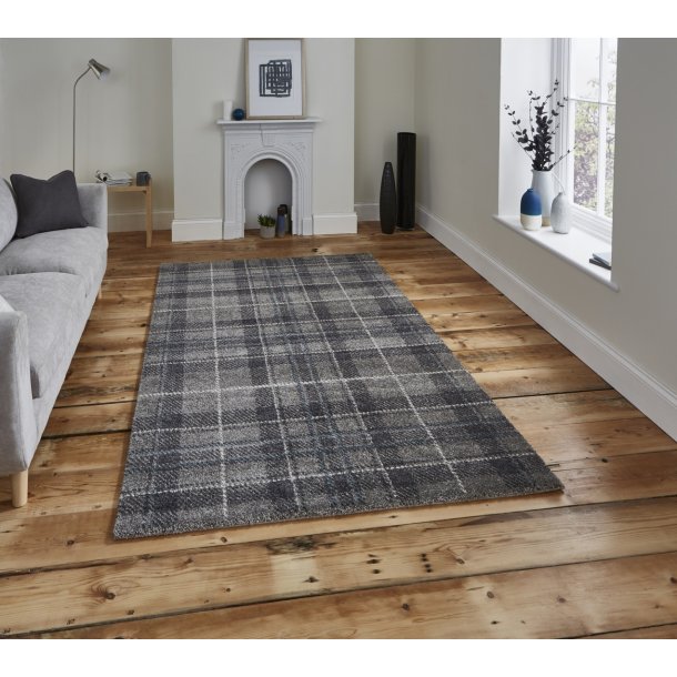 Modern Light Grey & Blue Plaid Area Rug - Classic Tartan Pattern - Multiple Sizes Available