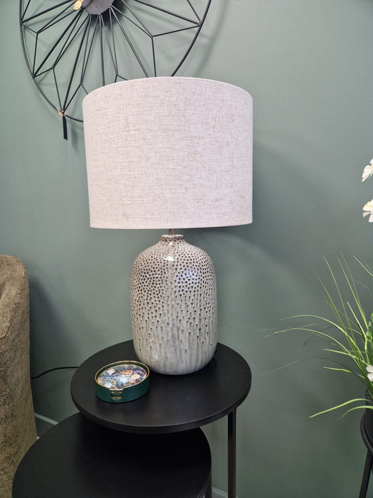 Rustic Green Textured Ceramic Table Lamp with Linen Shade - 57cm