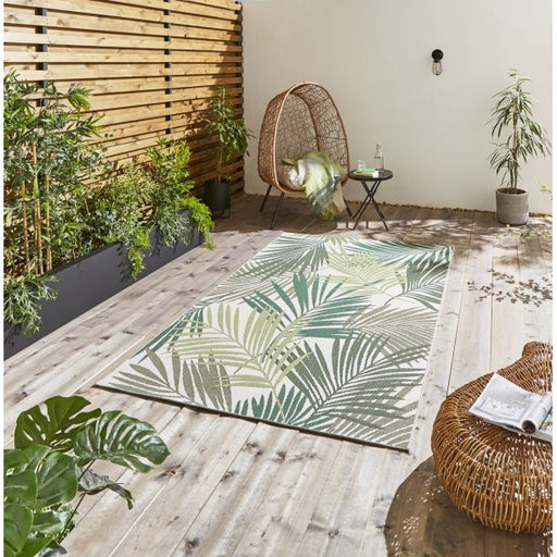 Tropical Green & Light Beige Palm Leaf Outdoor Rug – Weather-Resistant – Multiple Sizes