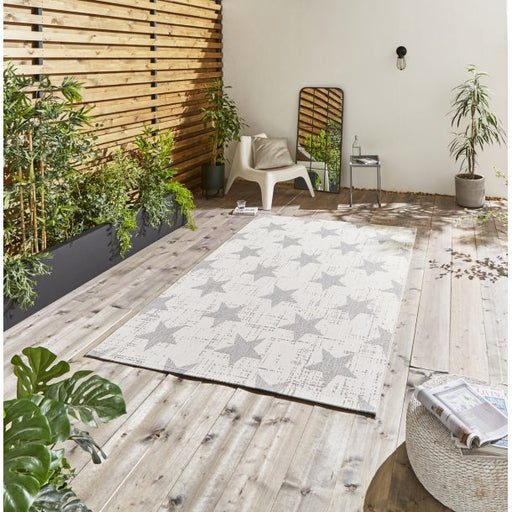 Lounge Outdoor Rug, Stars Design, Cream & Grey ( 3 Sizes )