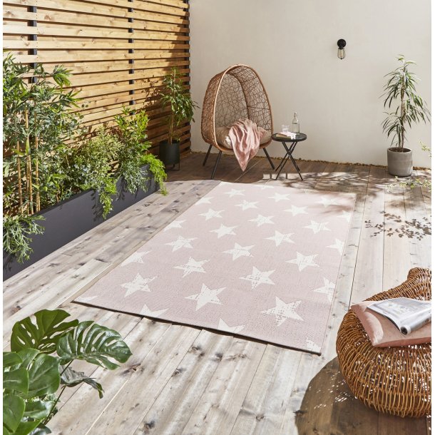 Charming Rose Pink & Cream Star Pattern Indoor-Outdoor Rug – Soft Weather-Resistant Design – Multiple Sizes