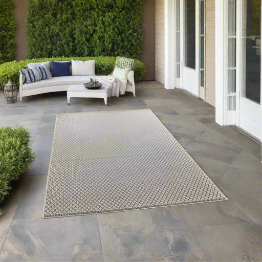 Elegant Beige & Black Outdoor Area Rug - Modern Geometric Design - Multiple Sizes