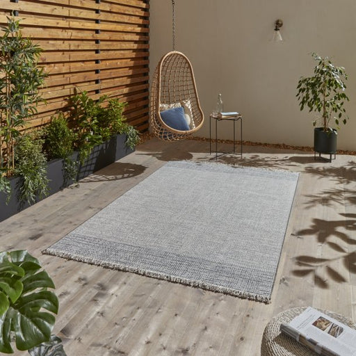 Crofton Outdoor Rug, Textured Plain, Beige & Blue