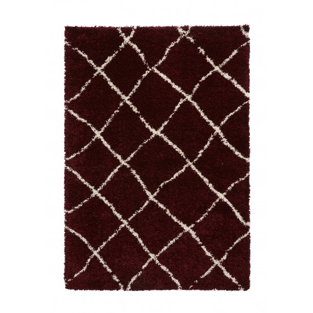 Bold Red & Cream Shaggy Rug - Diamond Lattice Pattern - Multiple Sizes