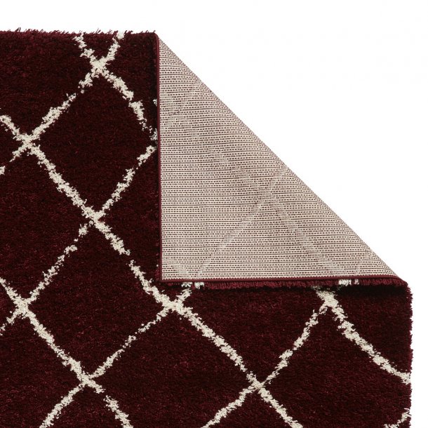 Bold Red & Cream Shaggy Rug - Diamond Lattice Pattern - Multiple Sizes