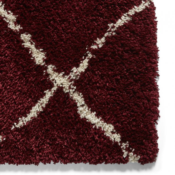 Bold Red & Cream Shaggy Rug - Diamond Lattice Pattern - Multiple Sizes