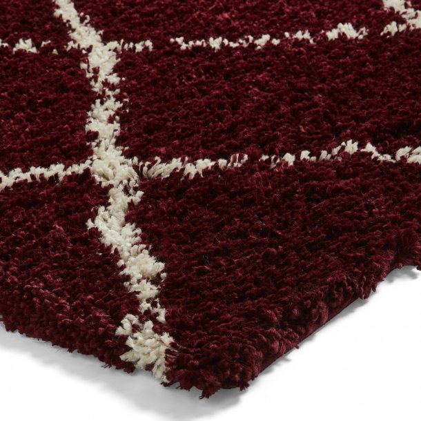 Bold Red & Cream Shaggy Rug - Diamond Lattice Pattern - Multiple Sizes