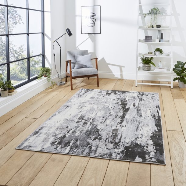 Elegant Grey Distressed Wool Area Rug – Abstract Design - Multiple Sizes