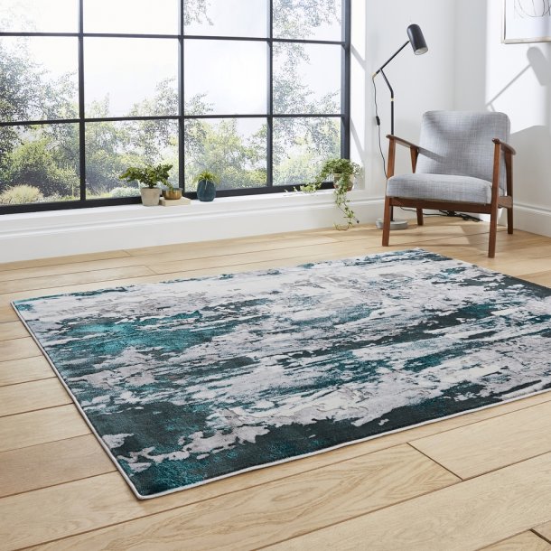 Modern Grey & Green Abstract Wool Area Rug – Artistic Brushstroke Design, Multiple Sizes