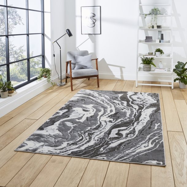 Elegant Grey Marble Swirl Wool Area Rug – Luxurious Design – Multiple Sizes