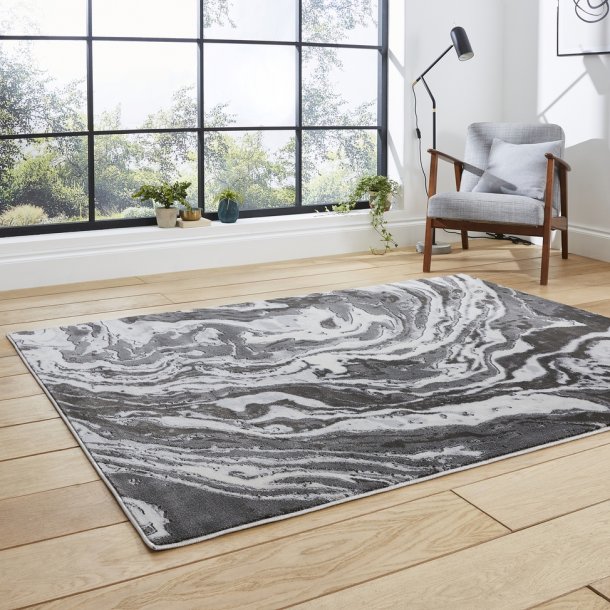 Elegant Grey Marble Swirl Wool Area Rug – Luxurious Design – Multiple Sizes