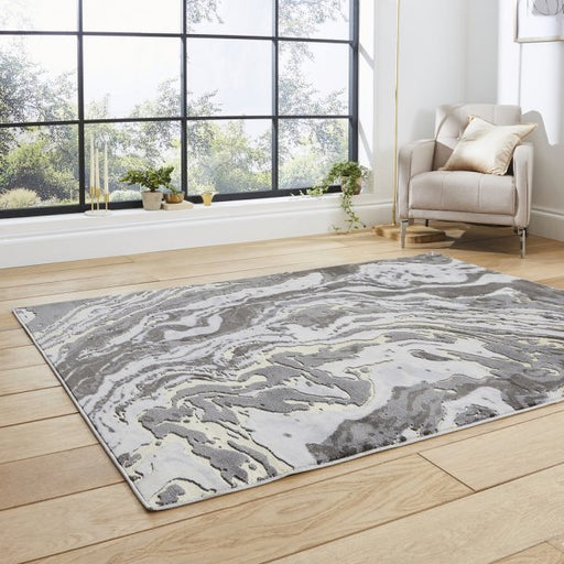 Luxurious Grey & Gold Wool Area Rug – Swirling Marble Design, Multiple Sizes