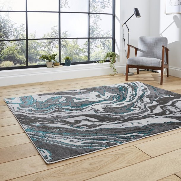 Elegant Grey & Green Swirl Wool Area Rug – Marbled Design for Modern Interiors, Multiple Sizes