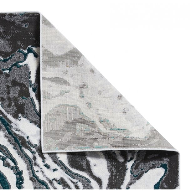 Elegant Grey & Green Swirl Wool Area Rug – Marbled Design for Modern Interiors - Multiple Sizes