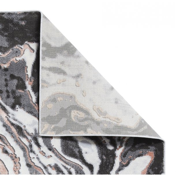 Luxurious Grey & Rose Swirl Pattern Wool Area Rug – Abstract Marbled Design - Multiple Sizes