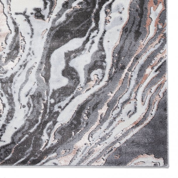 Luxurious Grey & Rose Swirl Pattern Wool Area Rug – Abstract Marbled Design - Multiple Sizes