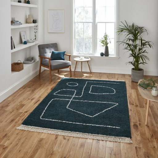 Modern Dark Green Area Rug with Abstract Line Design – Plush Comfort & Style – Multiple Sizes