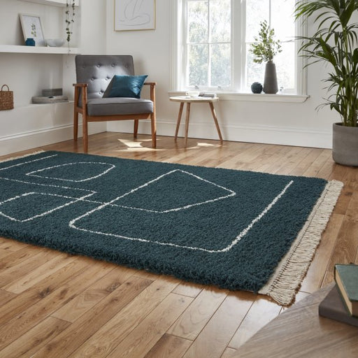 Modern Dark Green Area Rug with Abstract Line Design – Plush Comfort & Style – Multiple Sizes