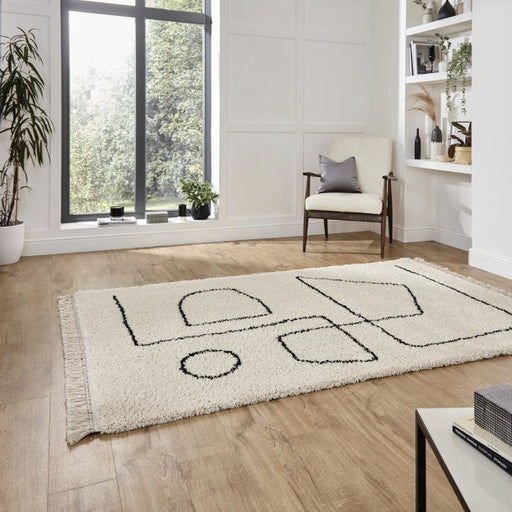 Modern White & Black Geometric Line Area Rug – Scandinavian Minimalist Design - Multiple Sizes