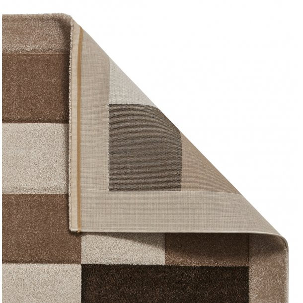 Elegant Beige & Brown Checkered Block Pattern Rug – Soft Polypropylene Blend – Multiple Sizes