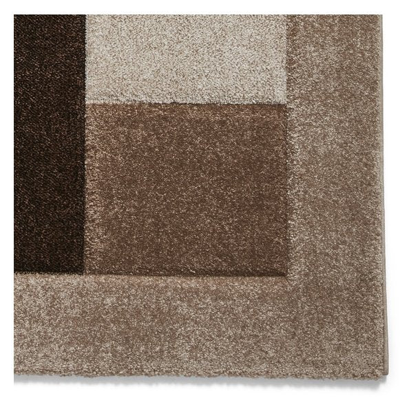 Elegant Beige & Brown Checkered Block Pattern Rug – Soft Polypropylene Blend – Multiple Sizes