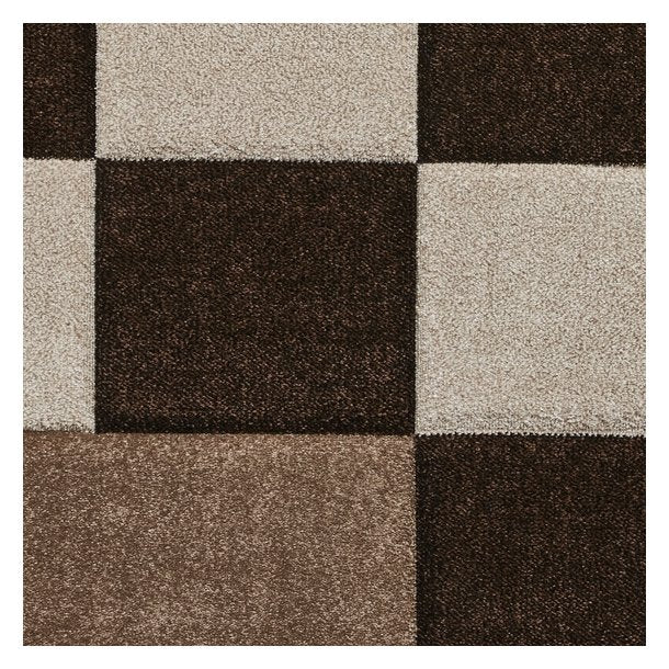 Elegant Beige & Brown Checkered Block Pattern Rug – Soft Polypropylene Blend – Multiple Sizes