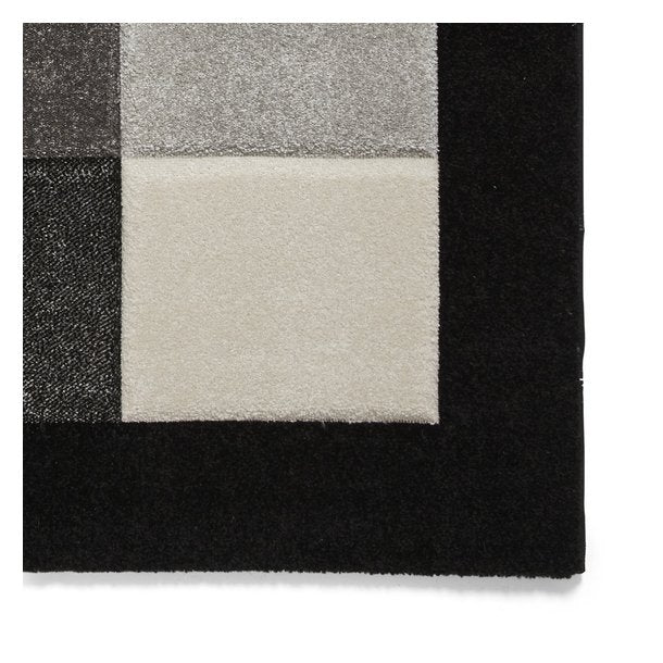 Classic Black & Grey Checkered Block Pattern Rug – Soft Polypropylene Blend – Multiple Sizes