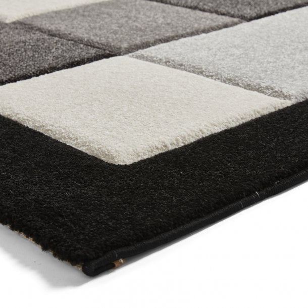 Classic Black & Grey Checkered Block Pattern Rug – Soft Polypropylene Blend – Multiple Sizes