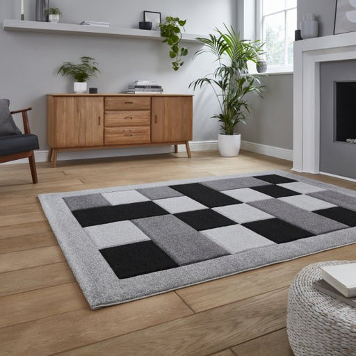 Modern Grey Checkered Area Rug – Geometric Design with Plush Texture – Multiple Sizes