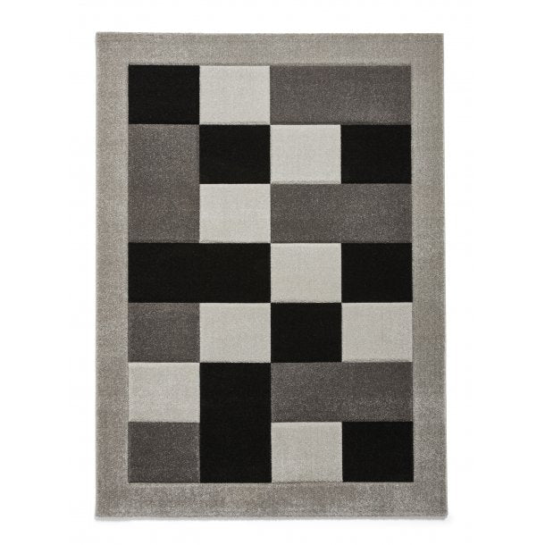 Modern Grey Checkered Area Rug – Geometric Design with Plush Texture – Multiple Sizes