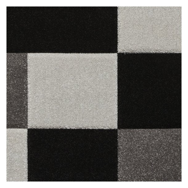 Modern Grey Checkered Area Rug – Geometric Design with Plush Texture – Multiple Sizes