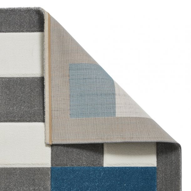 Stylish Grey & Blue Checkered Block Pattern Rug – Soft Polypropylene Blend – Multiple Sizes