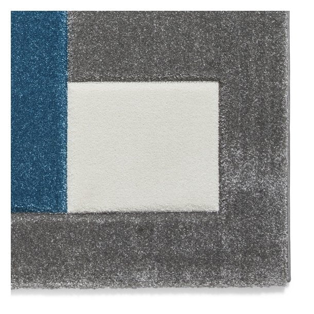 Stylish Grey & Blue Checkered Block Pattern Rug – Soft Polypropylene Blend – Multiple Sizes