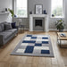 Modern Grey & Navy Checkered Block Pattern Rug – Premium Polypropylene Blend – Multiple Sizes