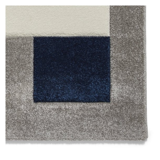 Modern Grey & Navy Checkered Block Pattern Rug – Premium Polypropylene Blend – Multiple Sizes