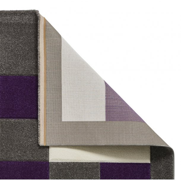 Bold Grey & Purple Checkered Block Pattern Rug – Durable Polypropylene Blend – Multiple Sizes