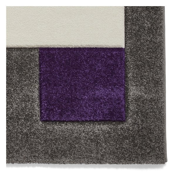 Bold Grey & Purple Checkered Block Pattern Rug – Durable Polypropylene Blend – Multiple Sizes