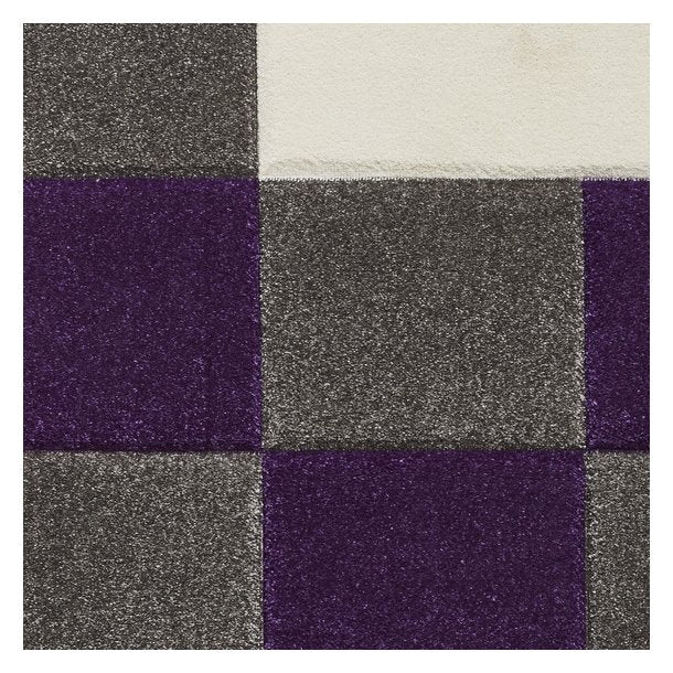 Bold Grey & Purple Checkered Block Pattern Rug – Durable Polypropylene Blend – Multiple Sizes