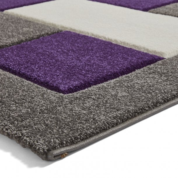 Bold Grey & Purple Checkered Block Pattern Rug – Durable Polypropylene Blend – Multiple Sizes