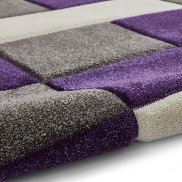 Bold Grey & Purple Checkered Block Pattern Rug – Durable Polypropylene Blend – Multiple Sizes