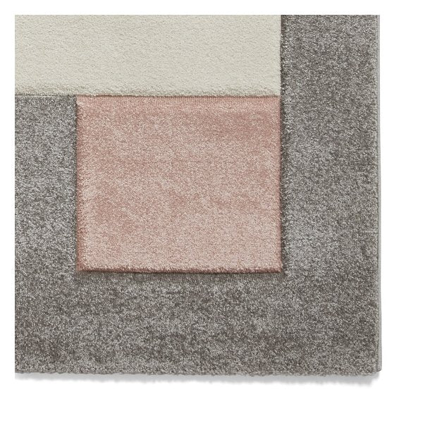 Elegant Grey & Rose Checkered Block Pattern Rug – Soft Polypropylene Blend – Multiple Sizes