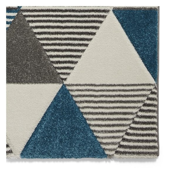 Modern Grey & Blue Triangular Geometric Pattern Rug – Stylish Home Décor Piece – Multiple Sizes