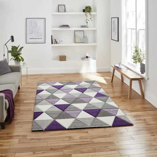 Modern Grey & Purple Geometric Triangle Rug – Stylish Design – Multiple Sizes