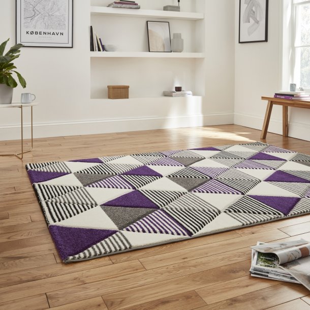 Modern Grey & Purple Geometric Triangle Rug – Stylish Design – Multiple Sizes