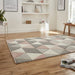  Stylish Grey & Rose Geometric Pattern Rug – Soft Triangular Design – Multiple Sizes